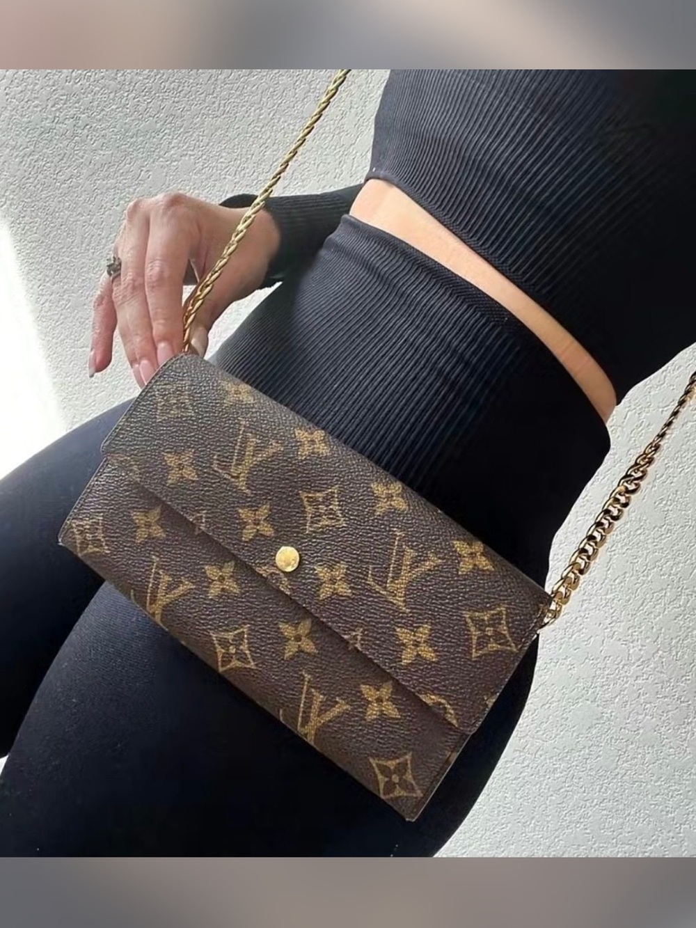 Louis Vuitton Monogram Crossbody Wallet - Brown with Gold Chain